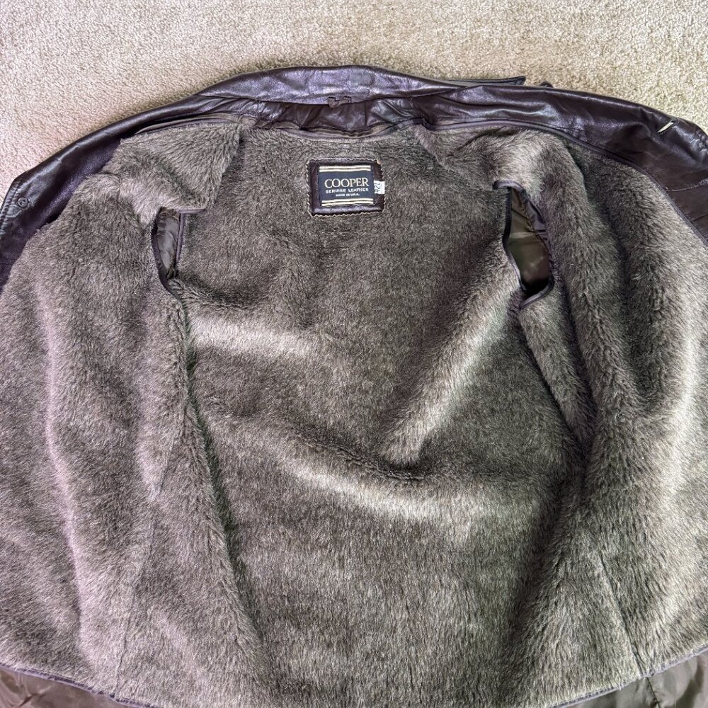 Vtg Cooper Coat Mens 42 L Brown Leather Jacket Removable Faux Fur Lined Made USA - Picture 6 of 10